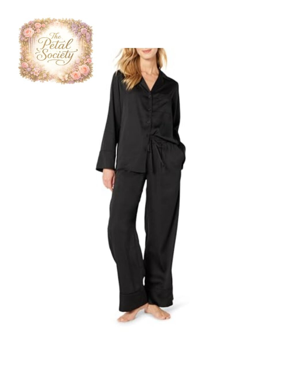 Satin Long Sleeve Shirt and Pant Pajama Set Relaxed Fit Sleep Lounge
